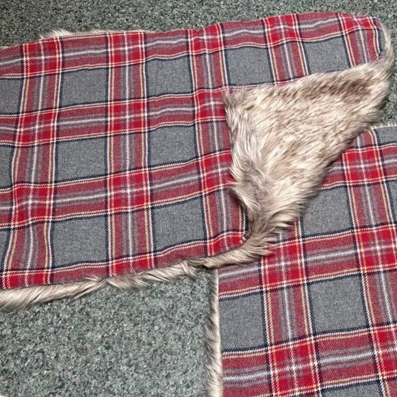 (2) Pottery Barn Nottingham plaid/faux fur pillow covers 16x26” - Picture 1 of 5